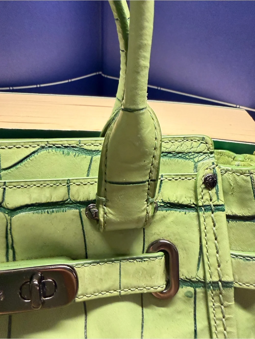 Coach Swagger 21 Exotic Green Croc-Embossed Structured Top-Handle Satchel